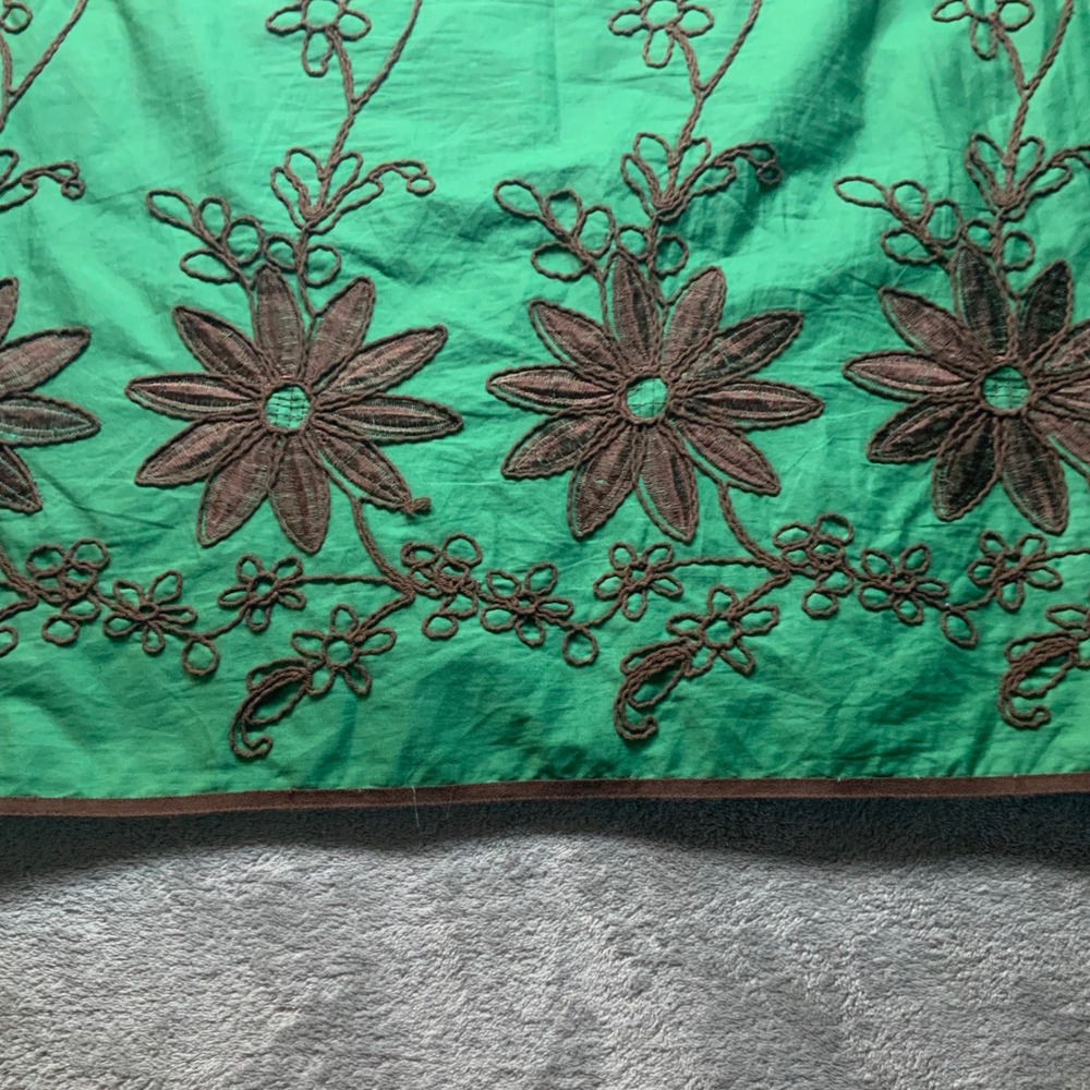 Max Studio Green Brown Floral Embroidered Cotton Wrap Skirt Size 12 8702G12 - Picture 7 of 7